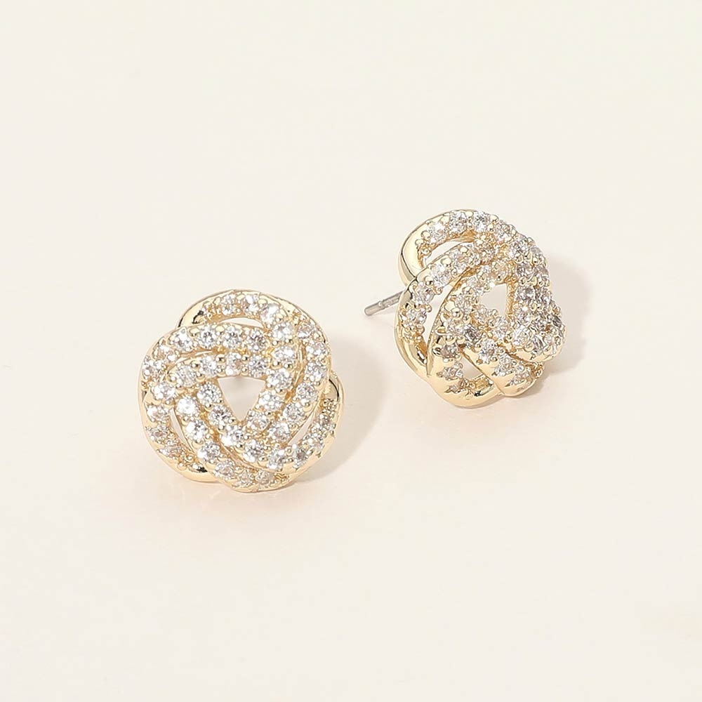 Elegant 14K Gold Plated CZ Stone Knot Stud Earrings